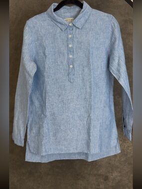 Orvis Light Blue 100% Linen High Low Pullover Shirt Size Small